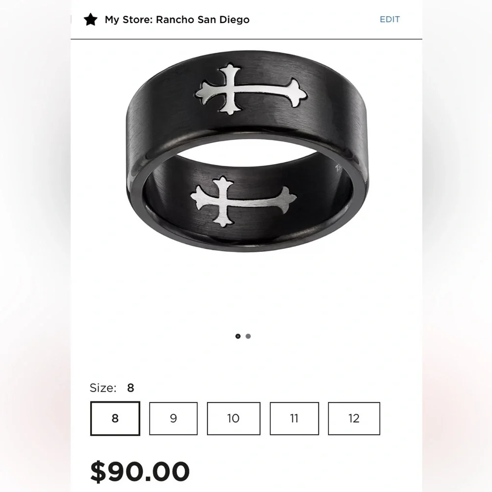 Stainless Steel Cross Ring band polished finish Black Cross Gothic Rock Biker